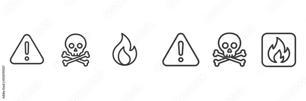 Poster Warning symbols representing hazards including poison, fire, and caution in a clear and informative layout