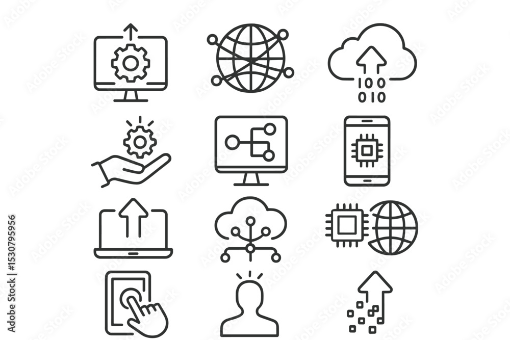 Fototapete Digital technology icons representing data transfer, connectivity, and cloud computing concepts for modern applications