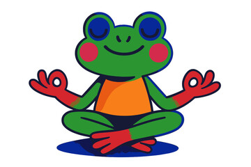 Obraz premium Colorful cartoon frog practicing yoga in a peaceful setting during the day