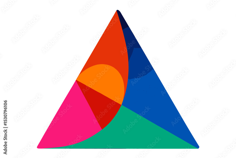 Poster Colorful geometric triangle with vibrant sections displayed on a white background showcasing modern design elements