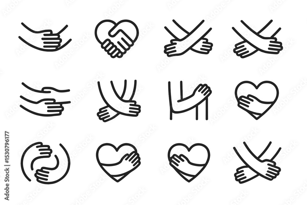 Poster Collection of diverse hand illustrations depicting support and connection in various forms