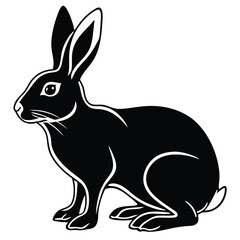Obraz premium Isolated black silhouette of a hare sitting with long ears facing towards the left side