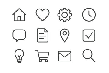 Simple line icons representing various concepts in everyday life, arranged in a grid layout with a minimalist design
