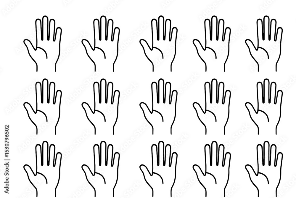 Poster Variety of raised hands displayed in a grid pattern showcasing different angles and positions for educational purposes
