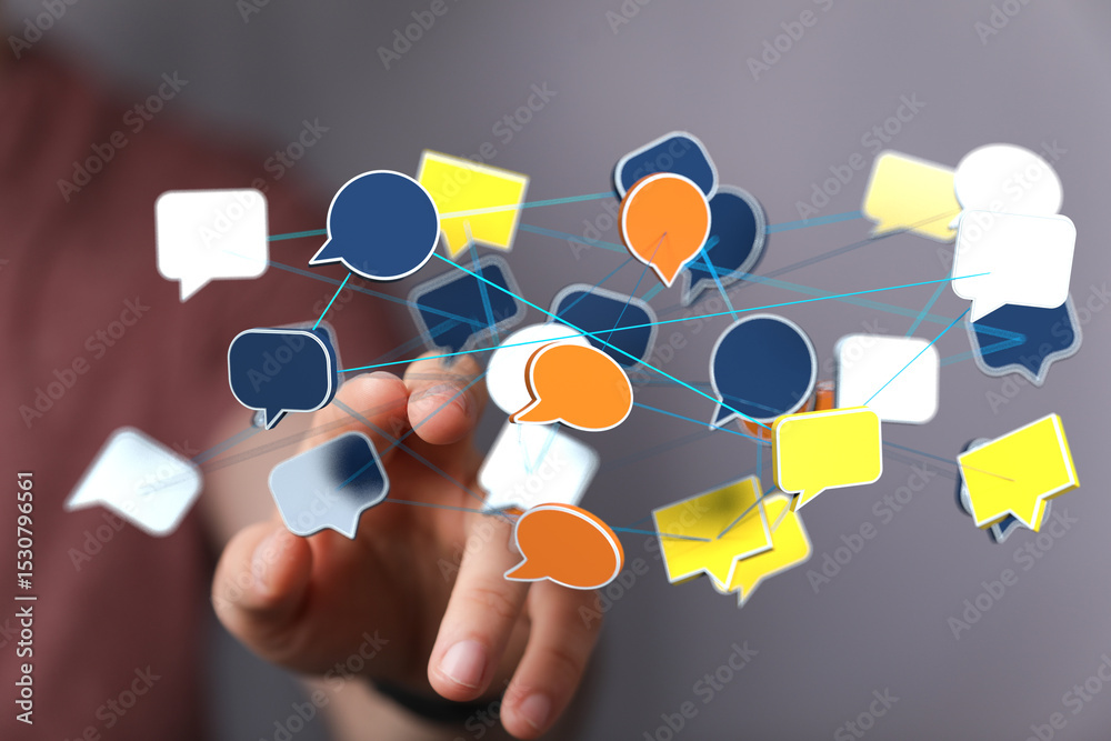 Poster Abstract image of interconnected speech bubbles, symbolizing global communication and networking.