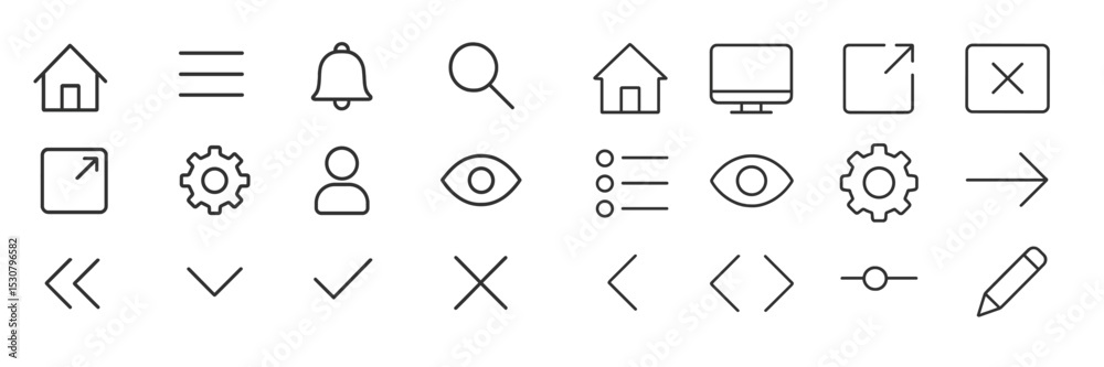 Aufkleber Collection of user interface icons representing common functions displayed in a grid layout