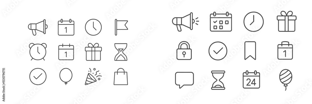 Poster various simple icons representing events, reminders, and celebrations in a clean layout on a light b
