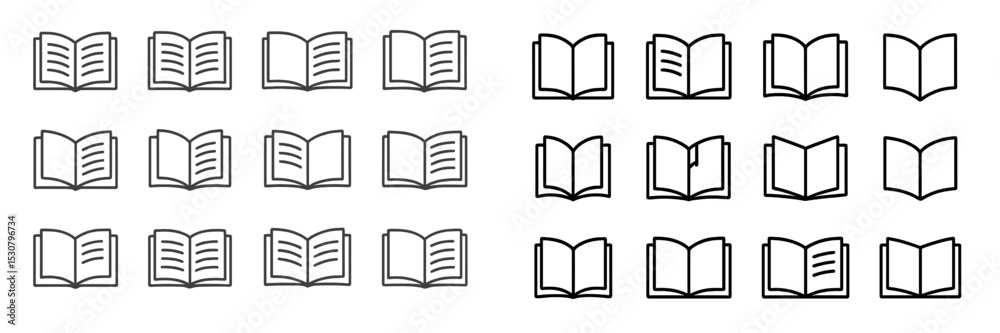 Leinwandbilder Collection of open book icons displayed in two rows with varying styles and details in a minimalist design