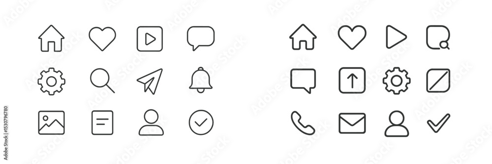 Poster Collection of simple line icons for user interface design in digital applications