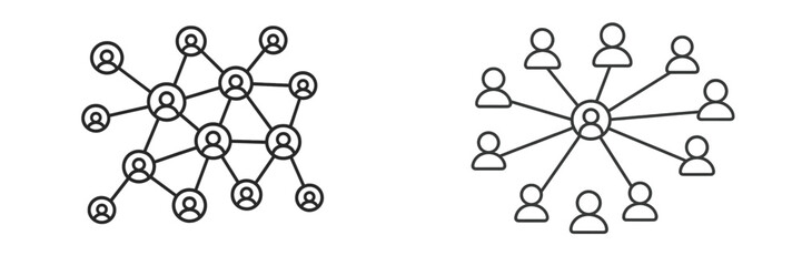 Network diagrams showcasing interconnected people and groups in a digital format illustrating collaborative relationships and social structures
