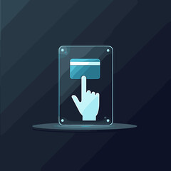 Hand pressing on transparent touchscreen with card graphic design  