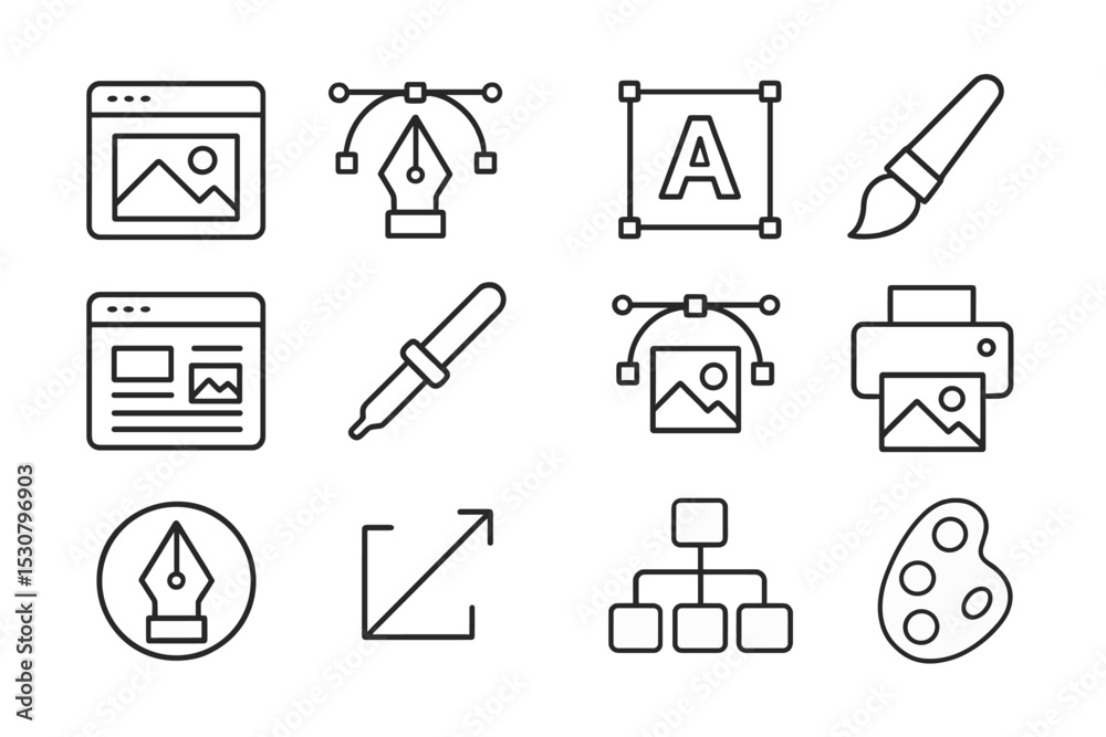 Aufkleber Vector graphic design tools and elements arranged neatly for creative professionals in a workspace setting