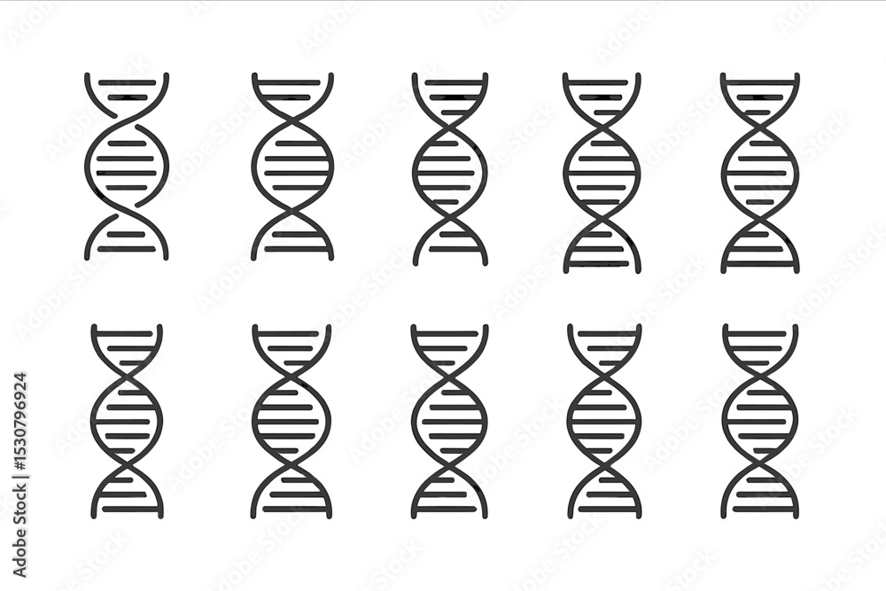 Poster Multiple DNA helix designs arranged in a grid format illustrating genetic structures