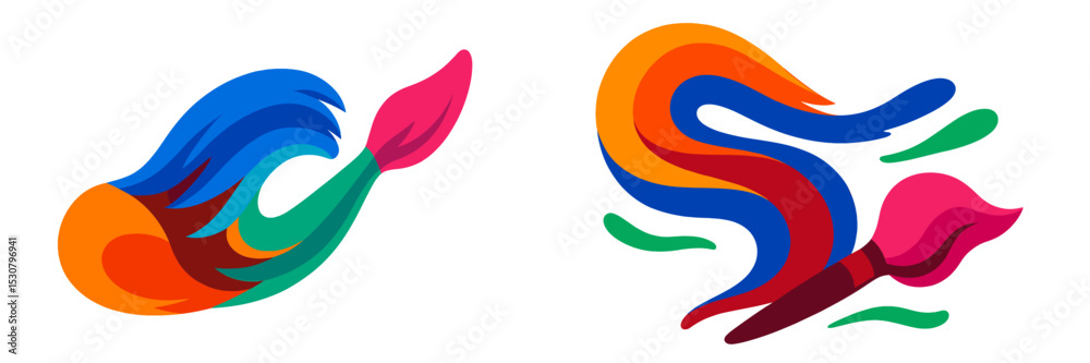 Poster colorful abstract paint brushes create vibrant swirls in an artistic composition reflecting creativi