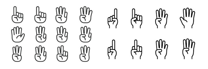 Obraz premium Various hand signs displayed in a grid format illustrating numbers one to five in a clear and simple style