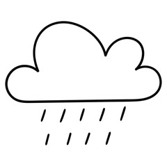 Hand drawn doodle cloud with rain on white background.