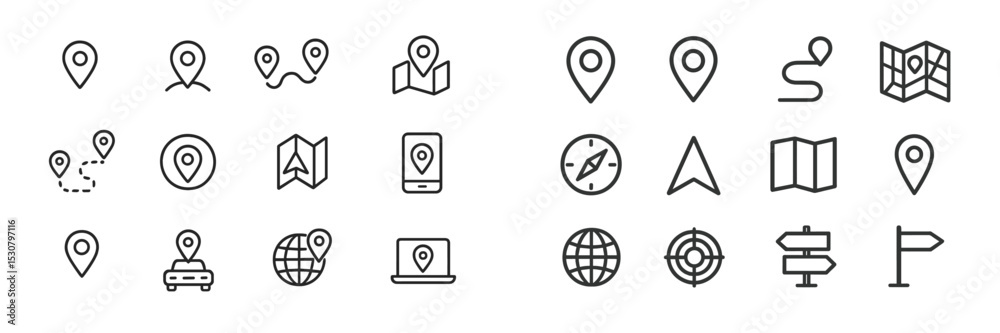 Leinwandbilder Collection of navigation and mapping icons representing various travel and location services, suitable for digital design projects