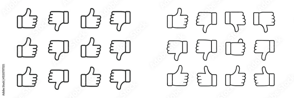 Aufkleber Collection of hand gesture icons representing approval and disapproval in a grid layout with a minimalist design