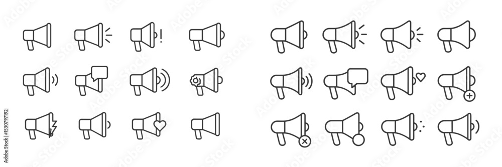 Poster Various speaker icons representing different audio signals and notifications created in a minimalistic design style