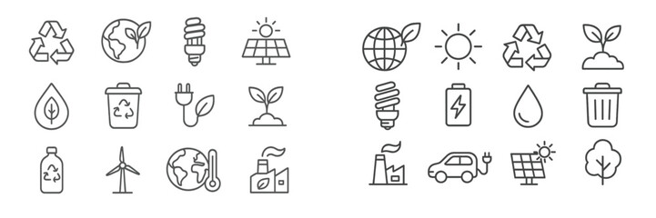 Icons representing environmental sustainability, renewable energy sources, and recycling practices for eco-friendly initiatives