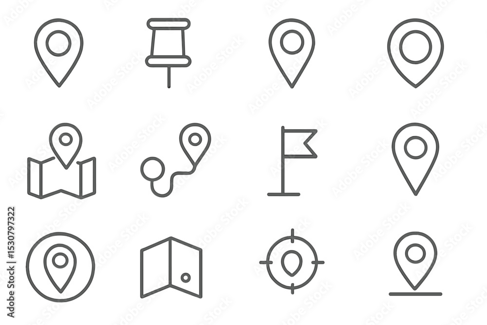 Fototapete Various location markers and map symbols illustrating navigation features and map functionalities