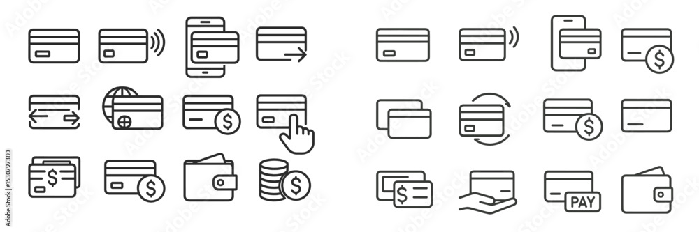 Aufkleber Various icons illustrating payment methods and financial transactions in a modern digital context