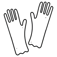 Hand drawn doodle pair of rubber gloves on white background.