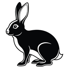 A stylized black rabbit with crisp white accents is seated in profile