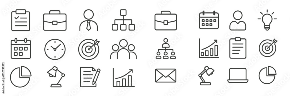 Poster Various business and productivity icons representing different aspects of project management and collaboration