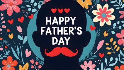Happy father's day card with bold silhouette and vibrant floral design