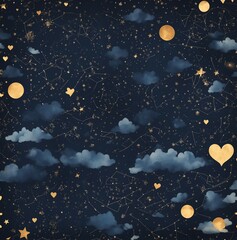 pattern night sky with moon and stars