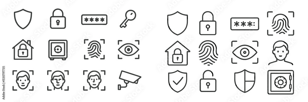 Poster security icons representing privacy protection, password management, and identity verification for d