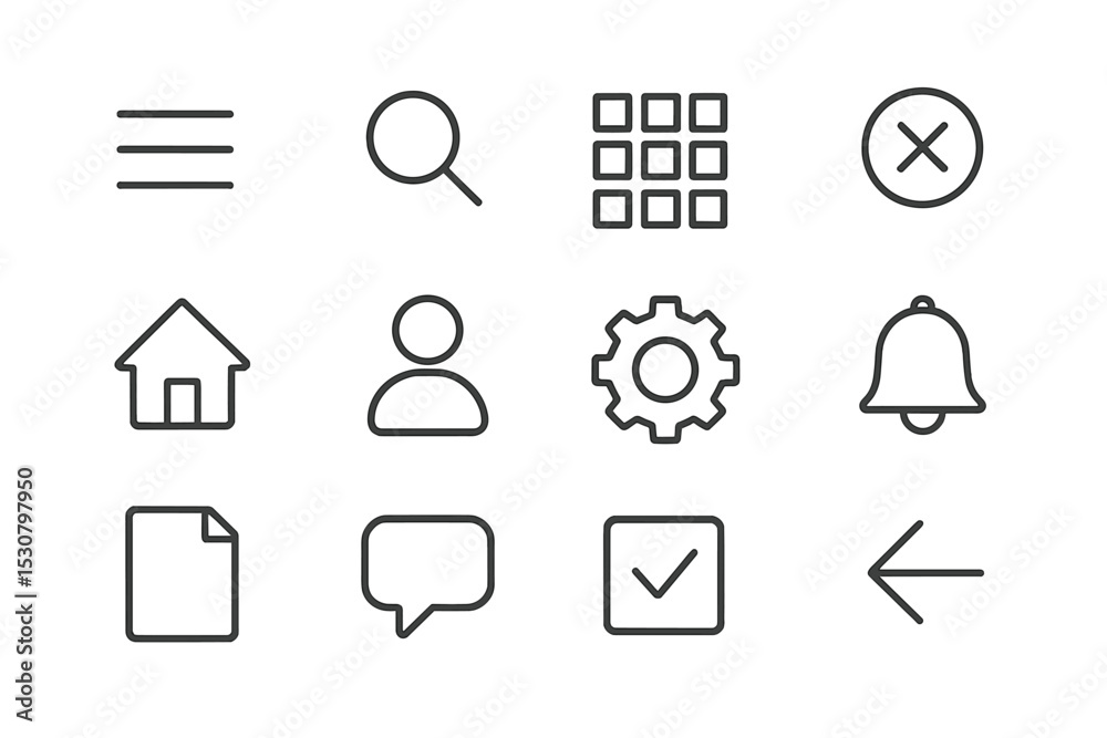 Aufkleber Simple line icons representing various interface elements commonly used in digital applications and websites