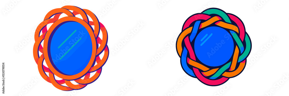 Aufkleber Colorful decorative mirrors with intricate patterns and vibrant designs displayed side by side in a modern art context