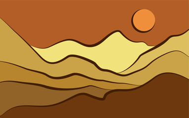 desert landscape with sun vector illustration. geometric mountain background