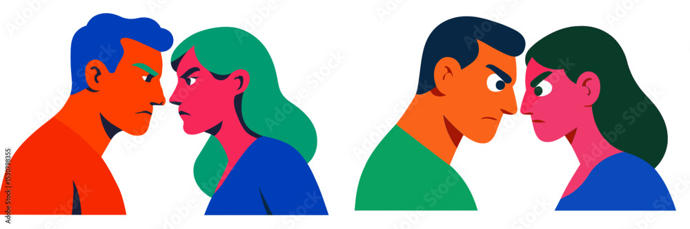 Poster emotional confrontation between two couples highlighting tense expressions and body language in a co