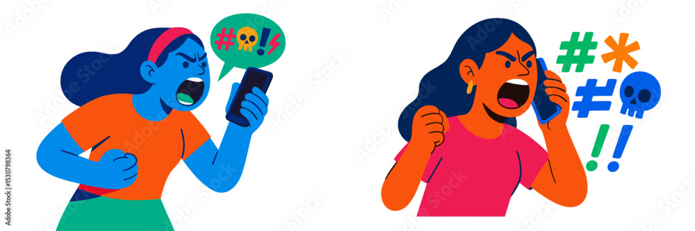 Aufkleber emotions of frustration and anger displayed through animated characters expressing their feelings us