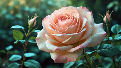 Amazing newly opened unusual fresh pink and bright pink king's rose close up in the garden. Ideal design background for a postcard.