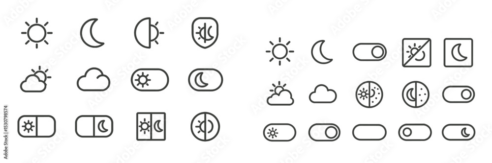 Aufkleber Icons representing different times of day and weather conditions displayed on a simple background