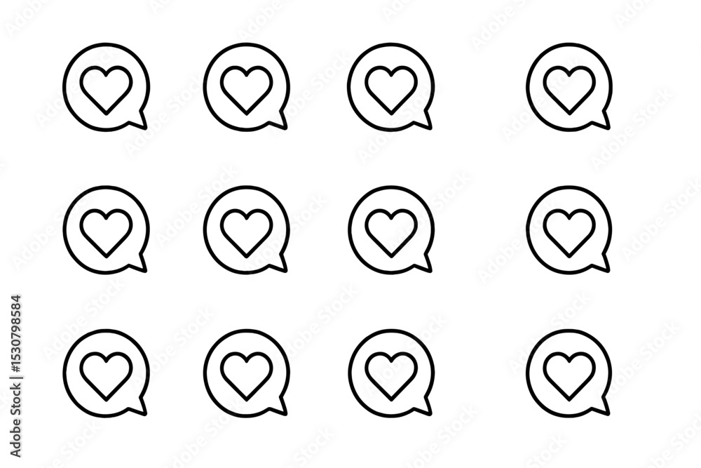 Poster Heart symbols in speech bubbles arranged in a grid pattern on a clean background illustrating love and communication