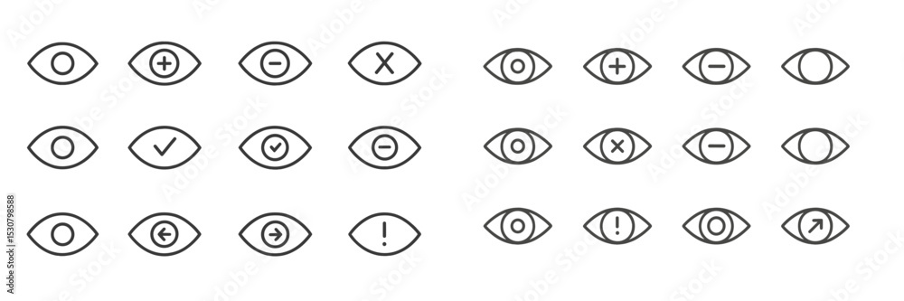 Aufkleber Collection of eye icons displaying various symbols representing actions and statuses in a minimalist design setting