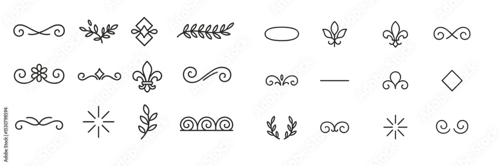 Poster decorative line art elements for graphic design projects and creative uses