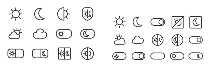 Icons representing different times of day and weather conditions displayed on a simple background