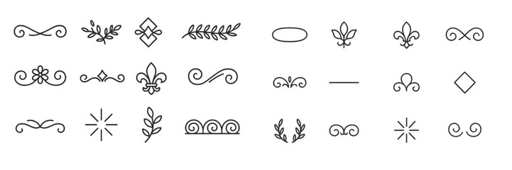 Decorative line art elements for graphic design projects and creative uses