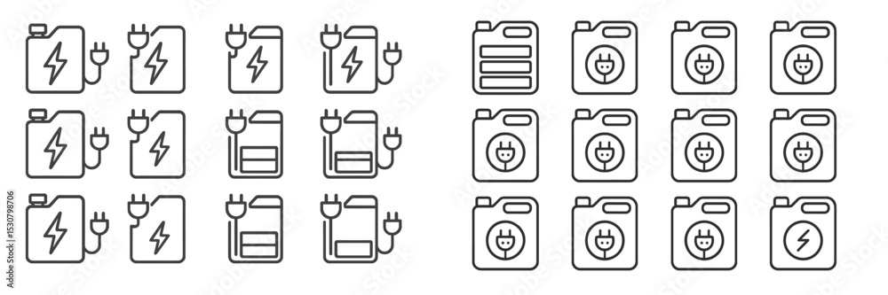 Poster energy icons representing various power sources and battery types in a grid layout for educational p
