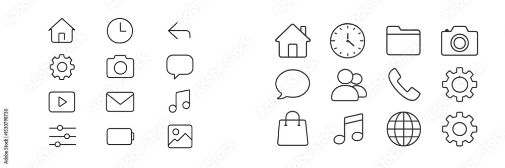 Poster Collection of minimalistic icons representing various activities and tools for everyday use in a digital interface