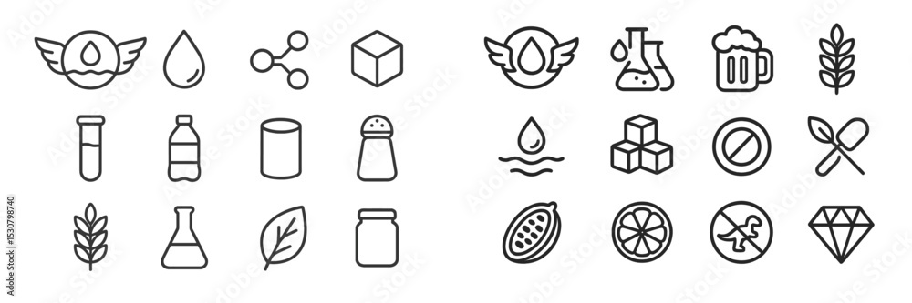 Aufkleber Collection of minimalist line icons representing various concepts related to science, food, and nature in a modern design layout