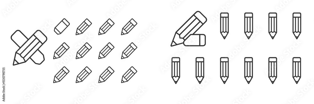 Aufkleber Sketching tools arranged in various patterns on a clean background showing creativity and design in art