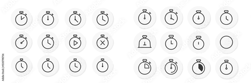 Aufkleber Collection of timer and clock icons displayed in a grid format showcasing various styles and designs for digital applications