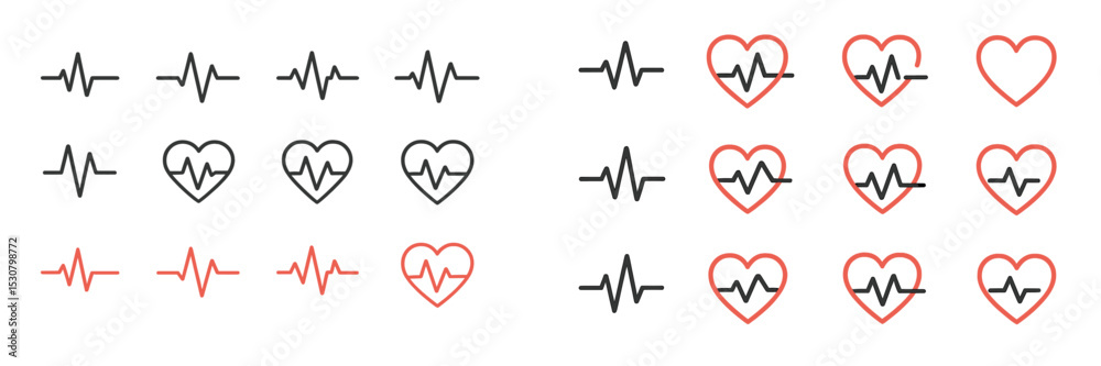 Poster Heartbeat patterns and health symbols displayed in a creative arrangement on a white background